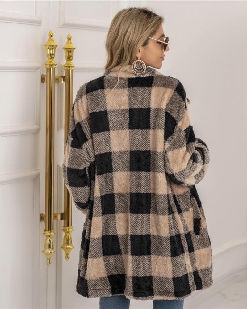 EB | Karierter Mantel - Weich und Warm - Oversized Passform - Knopfverschluss