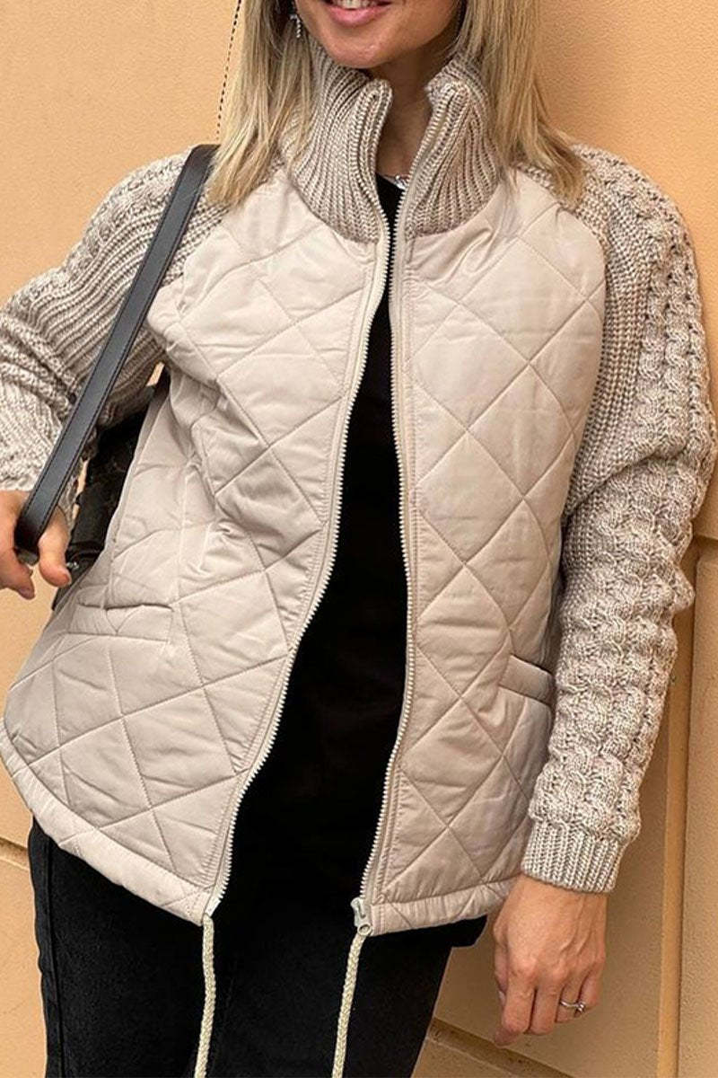 EB | Lässige einfarbige gestrickte Patchwork-gefütterte Jacke