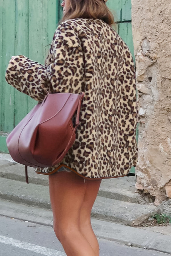 EB | Leopard Lockere Lockere Kaschmir Warme Jacke