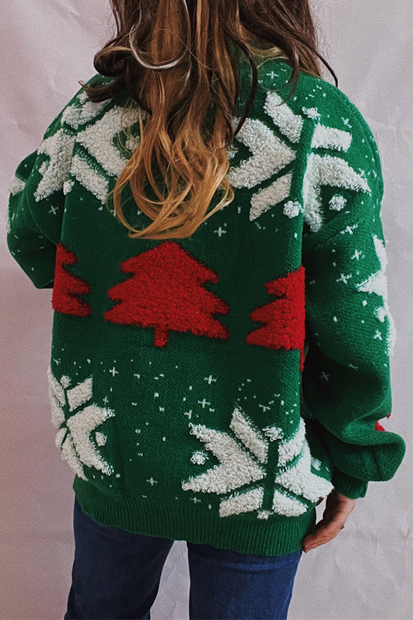 EB | Weihnachtsmuster Gestrickter Rundhalsausschnitt Langarmpullover