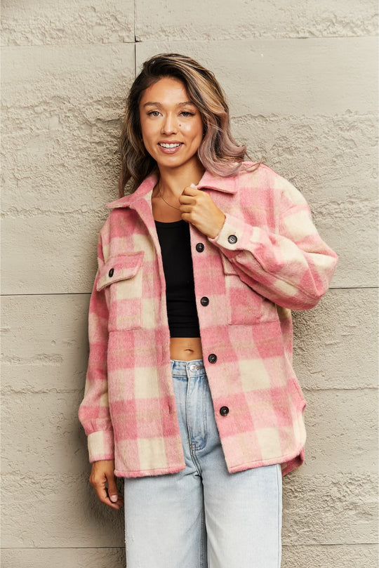 EB | Karierte Kragenknopf Jacke