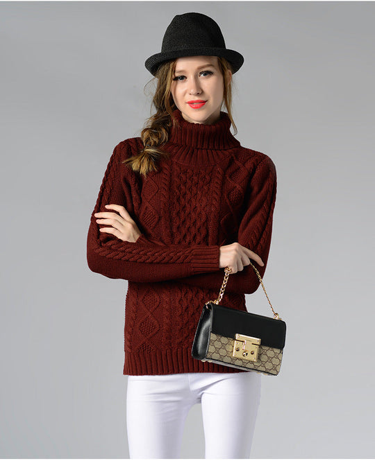 EB | Damen Rollkragenpullover mit langen Ärmeln und Kabelstrick