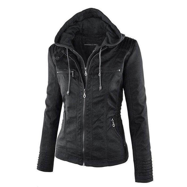 EB | Damen Slim Fit PU-Leder Zip-Up Hoodie