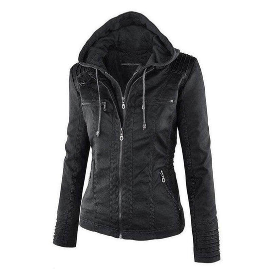 EB | Damen Slim Fit PU-Leder Zip-Up Hoodie