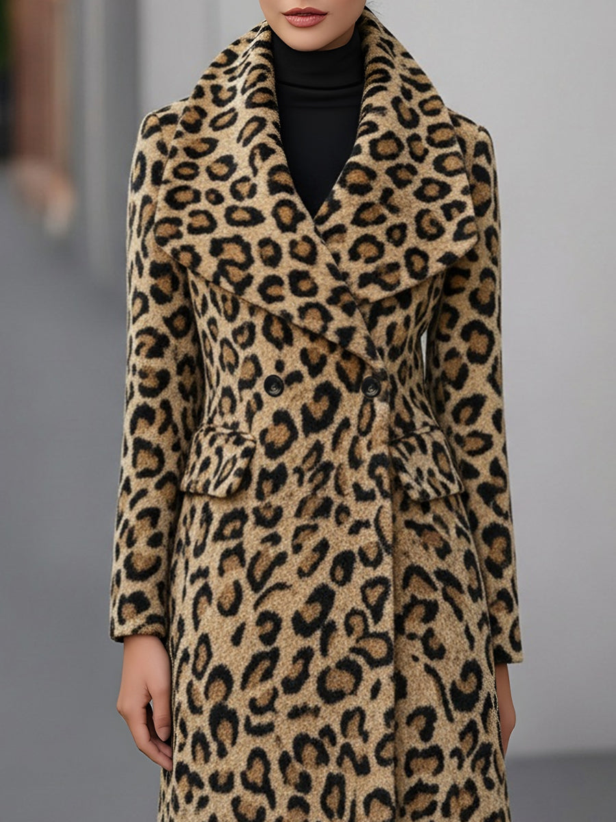 EB | Winterjacke mit Leopardenmuster, beidseitig aus Wolle – elegante Auß Jacke für legere und formelle Anlässe