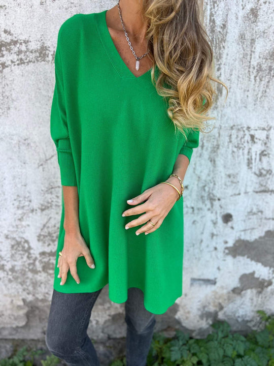 EB | Pullover - Damen Herbst Oversized Gestrickter V-Ausschnitt Pullover