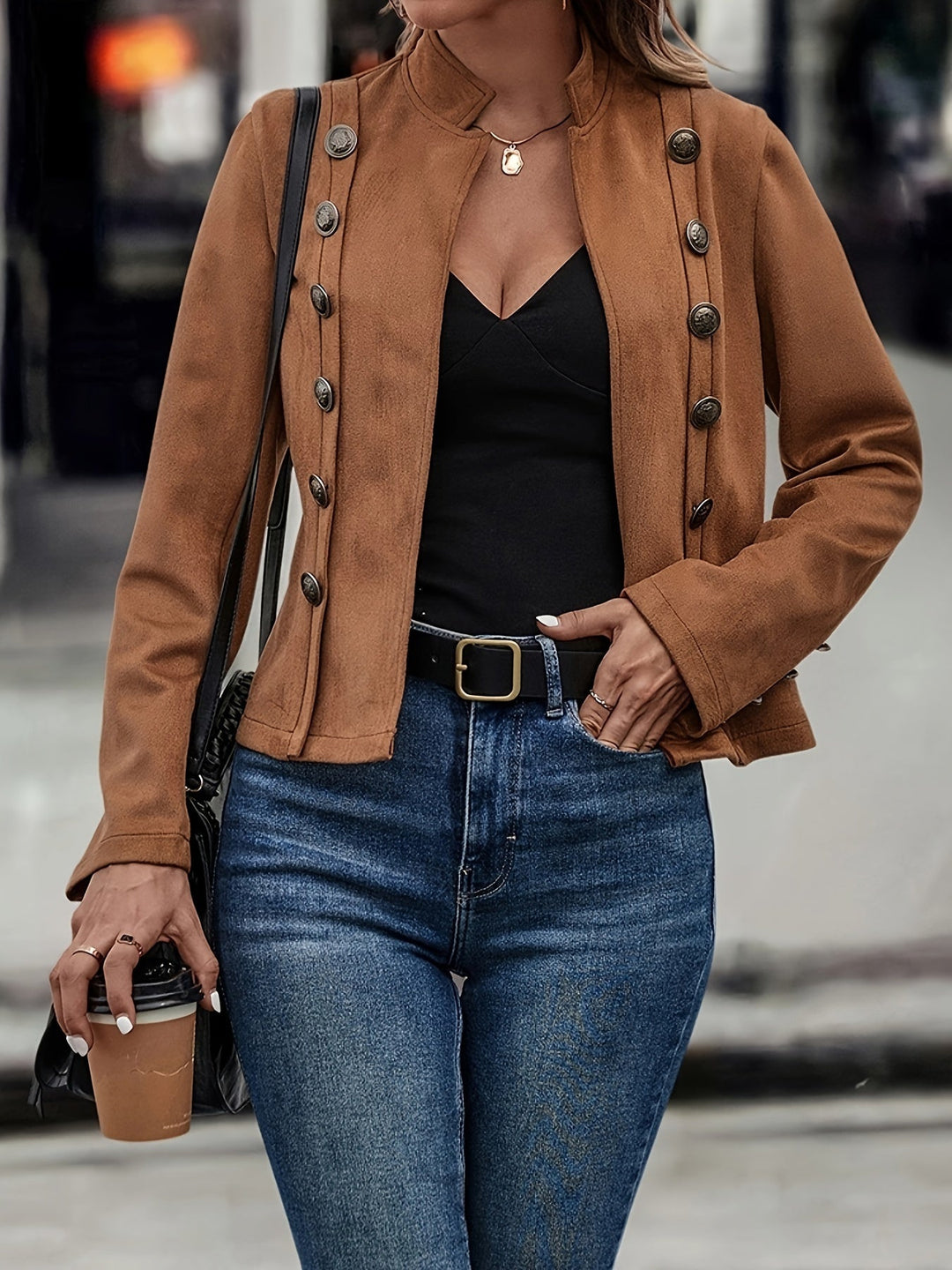 EB | Militärisch Inspirierte Blazer mit Knopfdetails Polyester Stilvoll und Scharf