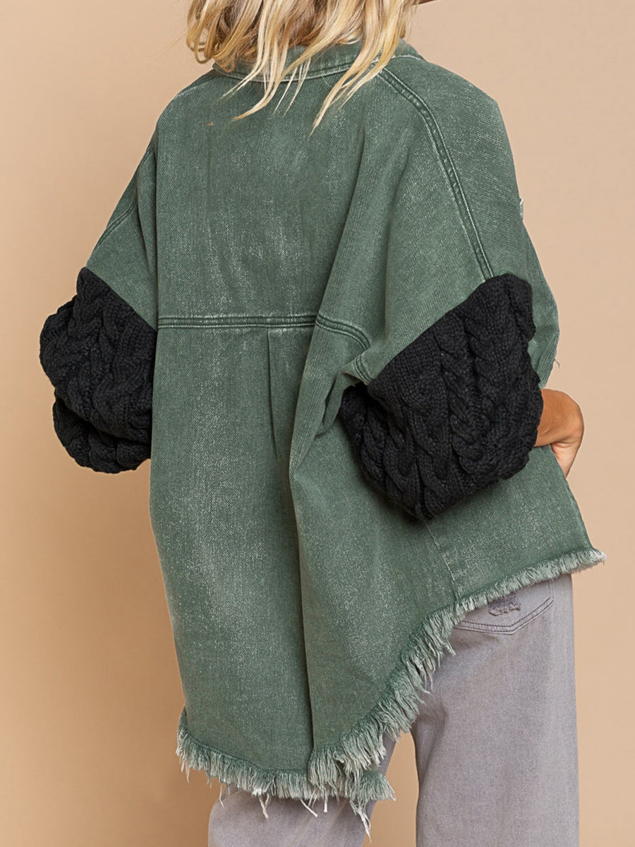 EB | Kabelstrick Raw Hem Denim Jacke