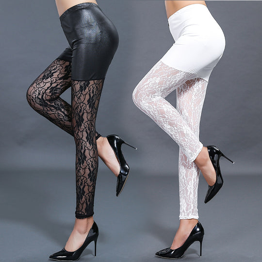 Damen Leggings mit eleganten Spitzen-Details und hohem Bund EB