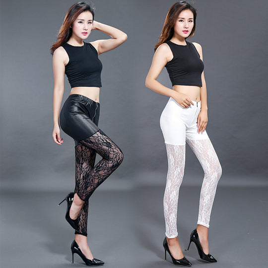 Damen Leggings mit eleganten Spitzen-Details und hohem Bund EB