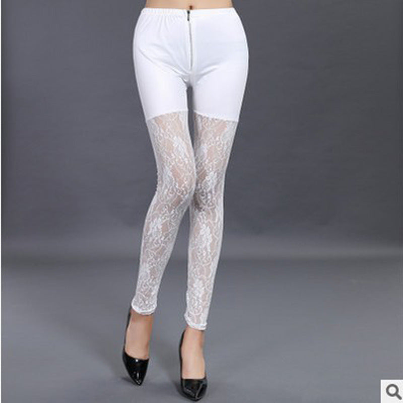 Damen Leggings mit eleganten Spitzen-Details und hohem Bund EB