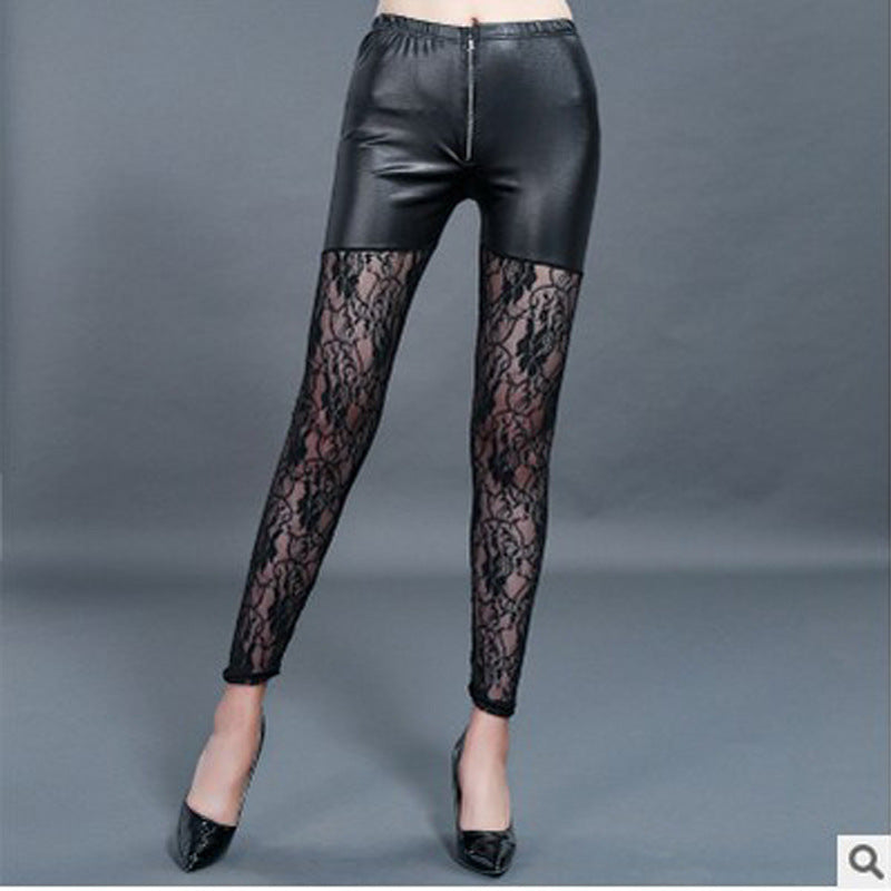 Damen Leggings mit eleganten Spitzen-Details und hohem Bund EB