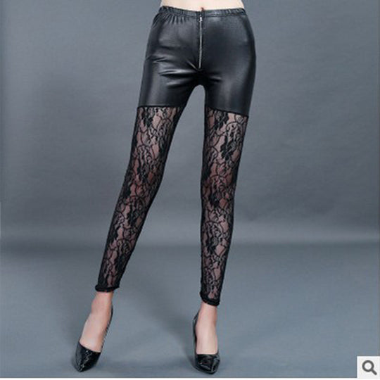Damen Leggings mit eleganten Spitzen-Details und hohem Bund EB