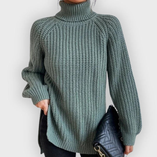 EB | Full Größe Turtle Ribbed Knit Schlitzpullover