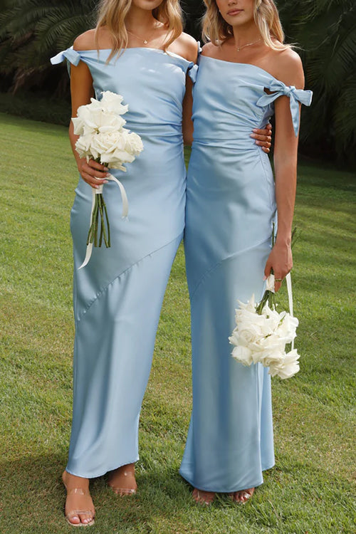 EB | Rosiedress Schleife Knoten Off-Shoulder Maxi Partykleid