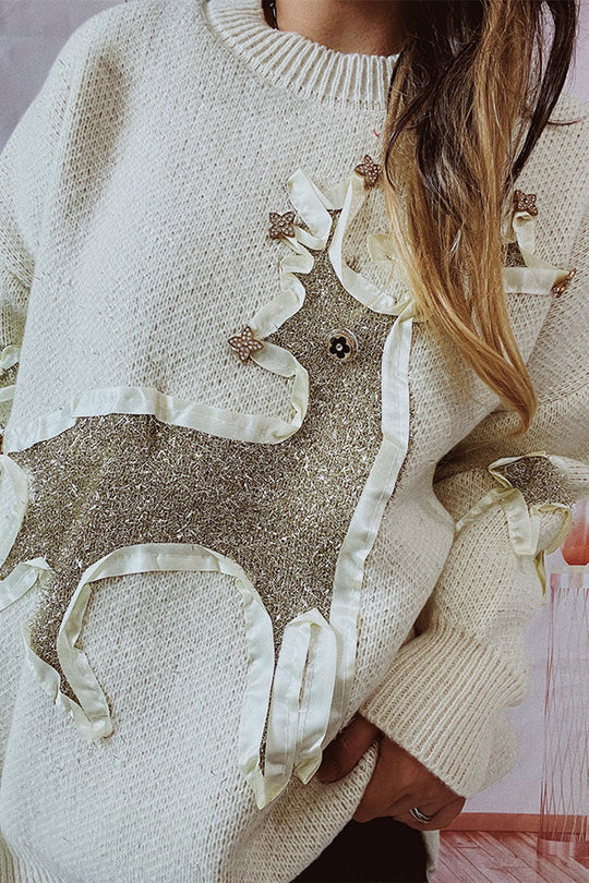 EB | Weihnachtsmuster Gestrickter Rundhalsausschnitt Langarmpullover