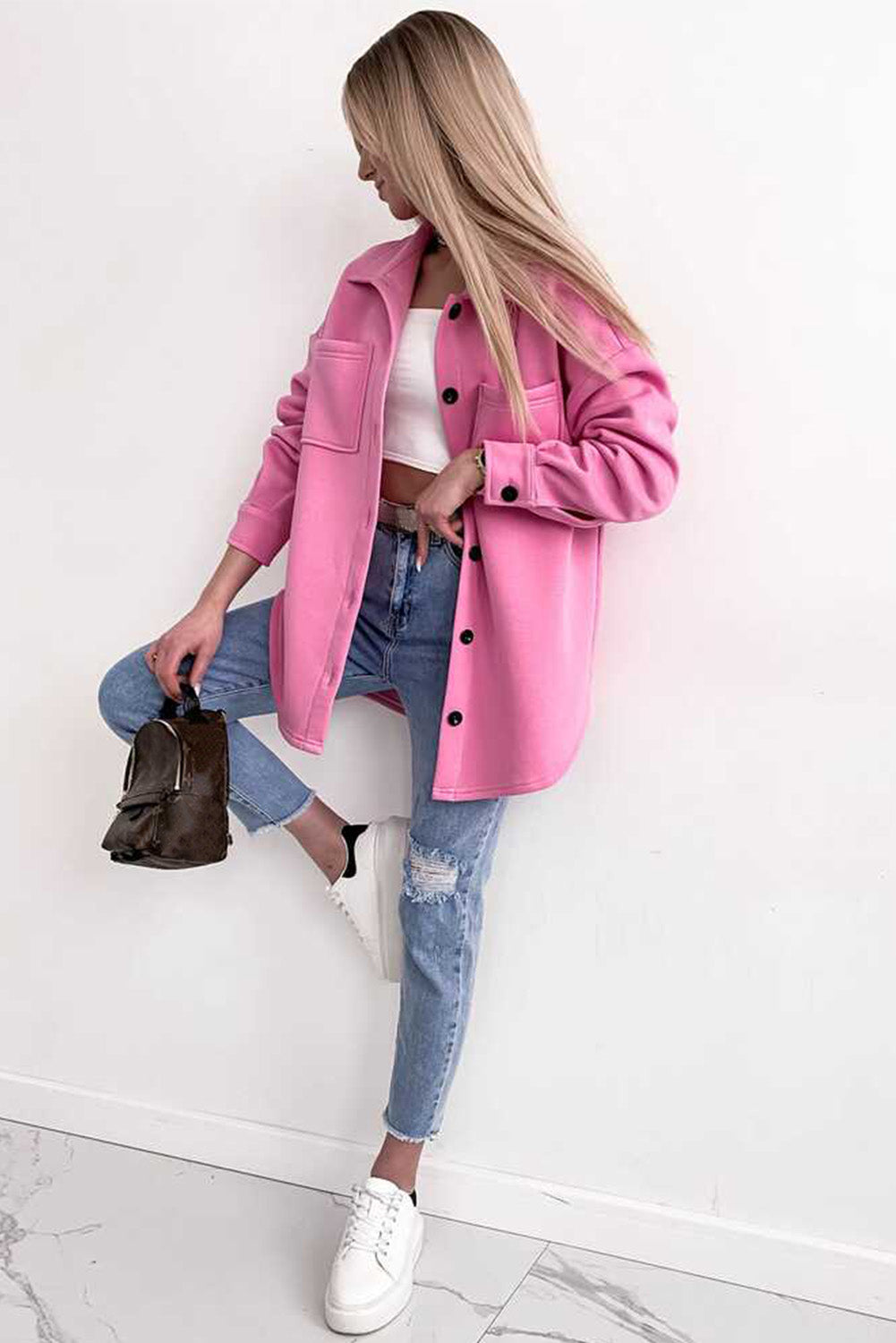 EB | Oversized Hemdbluse mit Großen Taschen Polyester Minimalistisch und Stilvoll