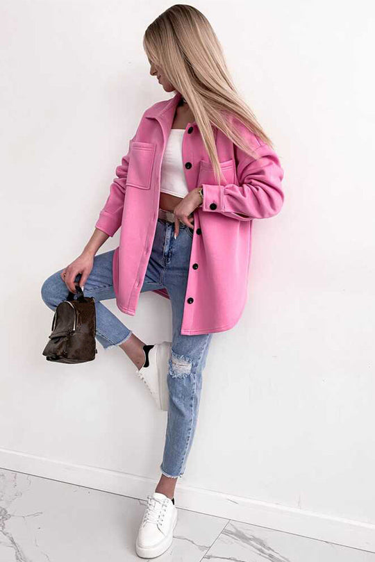 EB | Oversized Hemdbluse mit Großen Taschen Polyester Minimalistisch und Stilvoll