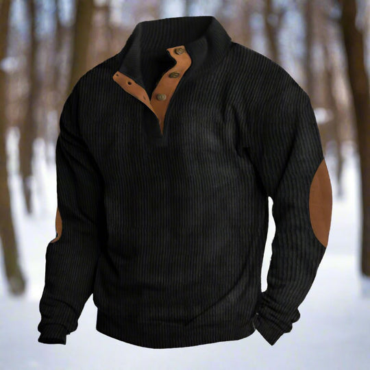 EB | Niccolò Gerippter Stehkragenpullover Wildleder Ellbogenpatches Pullover