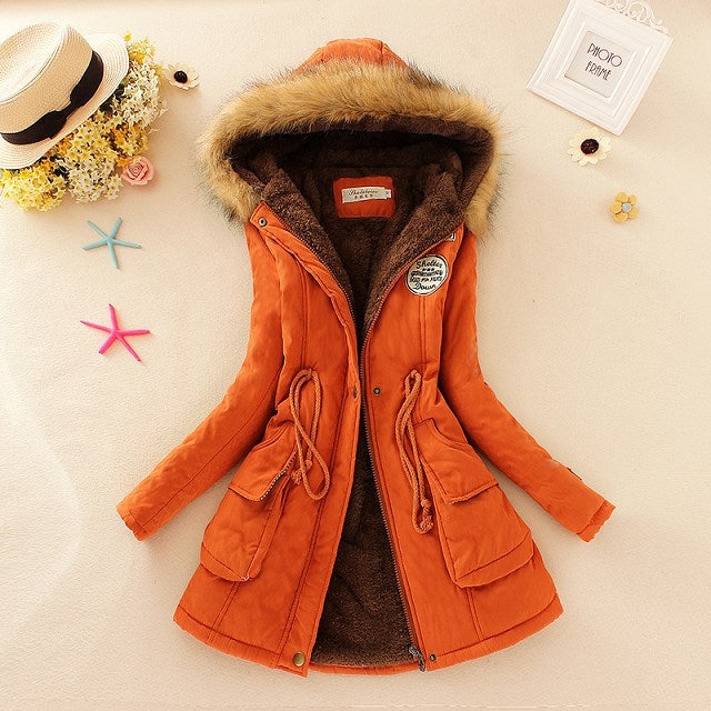 Damen taillierter Kapuzenparka mit Teddyfutter und Kunstfellbesatz EB
