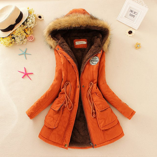 Damen taillierter Kapuzenparka mit Teddyfutter und Kunstfellbesatz EB