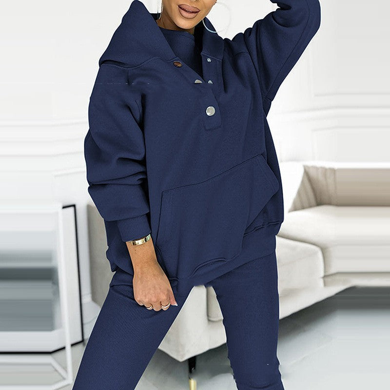 EB | 3-Teiliges Damen-Sportanzug mit Lockerem Kapuzenpullover und Slim-Hosen