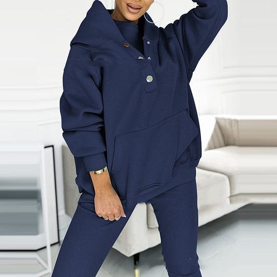 EB | 3-Teiliges Damen-Sportanzug mit Lockerem Kapuzenpullover und Slim-Hosen