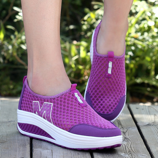 Damen nan leichter Netz-Slipper mit ergonomischer Keilsohle und stoßdämpfender Zwischensohle EB