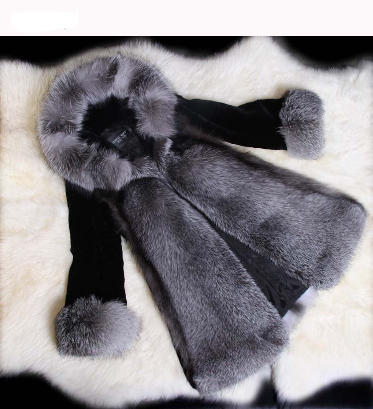 Damen Eleganter Kunstpelz-Mantel mit voluminösem Kragen und seitlichen Taschen EB