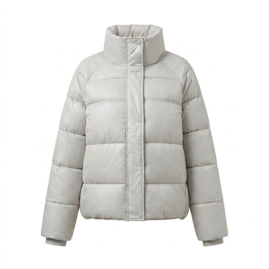 Damen nan kurzer wattierter Oversize-Steppjacke mit hohem Stehkragen und verstellbarem Kordelzug EB
