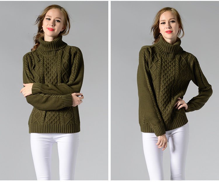 EB | Damen Rollkragenpullover mit langen Ärmeln und Kabelstrick