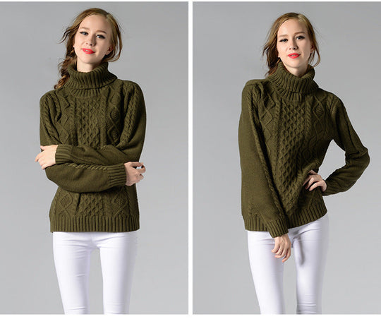 EB | Damen Rollkragenpullover mit langen Ärmeln und Kabelstrick