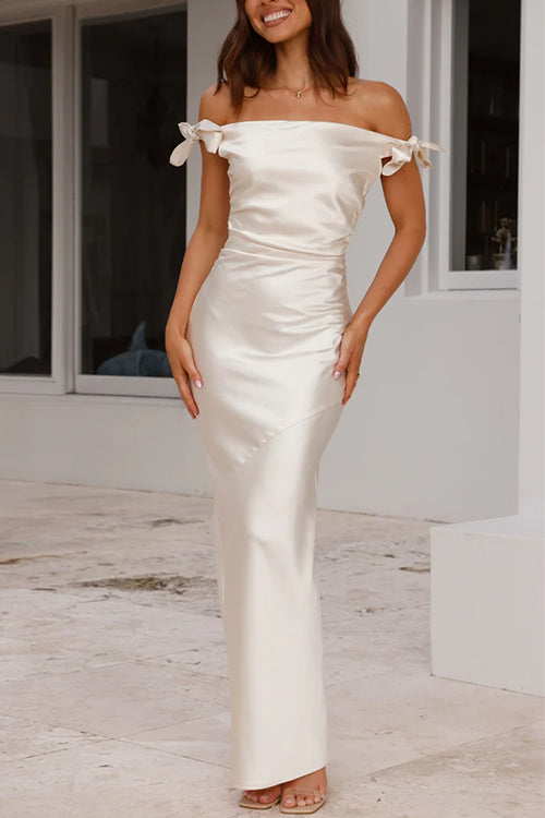 EB | Rosiedress Schleife Knoten Off-Shoulder Maxi Partykleid