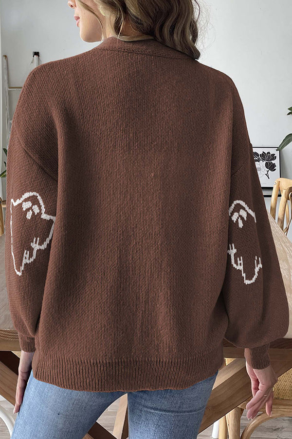 EB | Gemütlicher Halloween Geist Strickpullover mit Knopfleiste