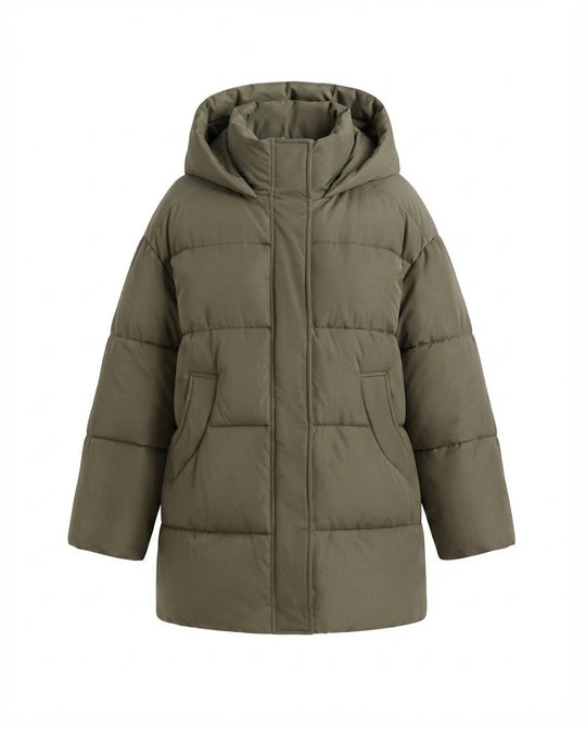 Damen nan oversized wattierter Mantel mit kontrastfarbiger Innenkapuze, Zweiwege-Reißverschluss und praktischen Eingrifftaschen EB