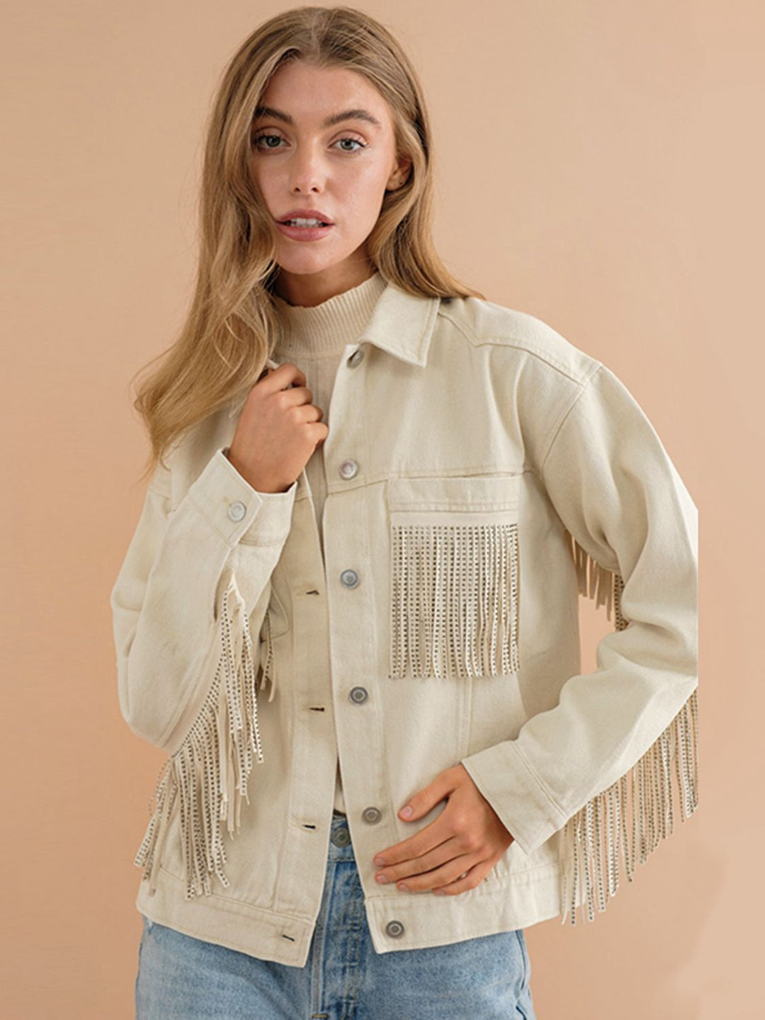 EB | Fransen-Detail Gefallene Schulter Denimjacke