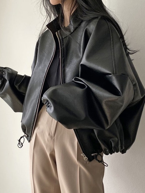 EB | Schwarze Jacke mit Kordelzug und Kragen