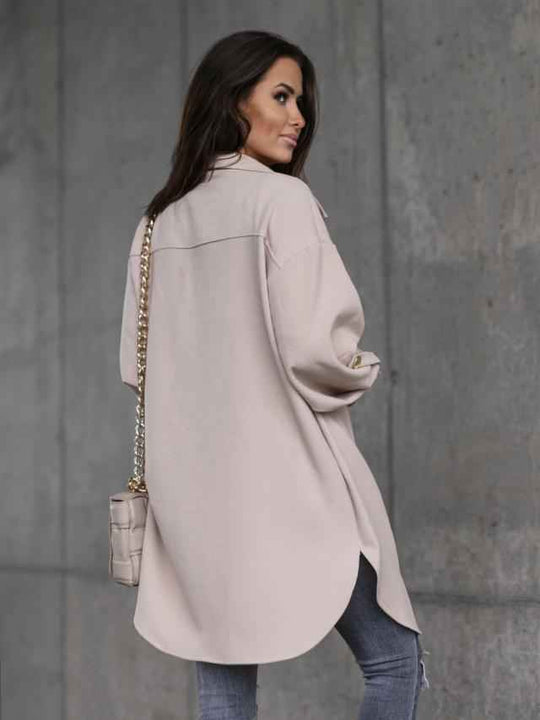 EB | lange Hemdbluse mit Knöpfen, Wollkragen und Revers