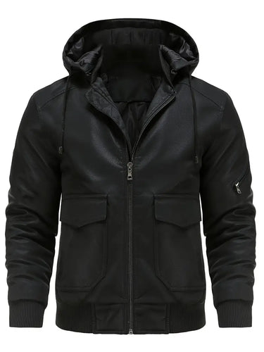EB –  Winddichte PU Winterjacke für Herren mit Kapuze