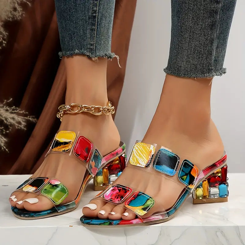 Bunte Sandalen mit Doppelriemen EB