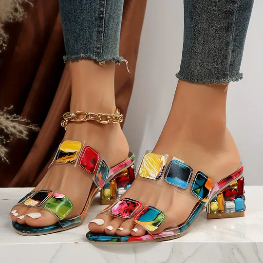 Bunte Sandalen mit Doppelriemen EB