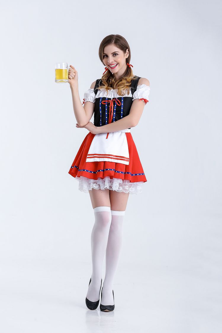Damen nan authentisches Oktoberfest Madl Kostüm mit Schnürcorsage weiten Trompetenärmeln EB