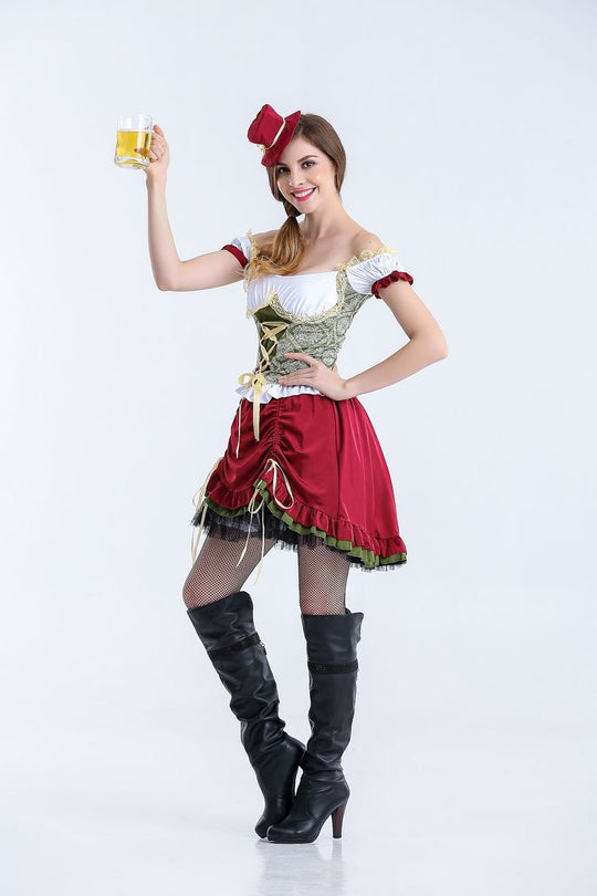 Damen nan authentisches Oktoberfest Madl Kostüm mit Schnürcorsage weiten Trompetenärmeln EB