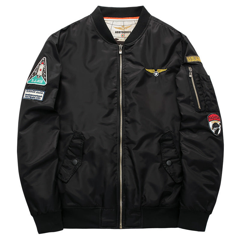 Men's  pilot-inspired patch-detail nylon flight jacket with sleeve zip pocket EB