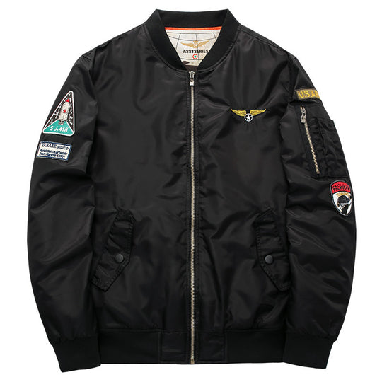 Men's  pilot-inspired patch-detail nylon flight jacket with sleeve zip pocket EB