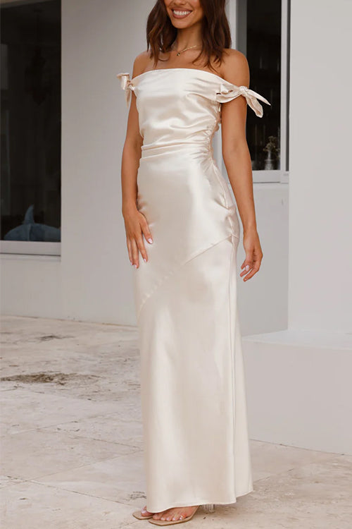 EB | Rosiedress Schleife Knoten Off-Shoulder Maxi Partykleid
