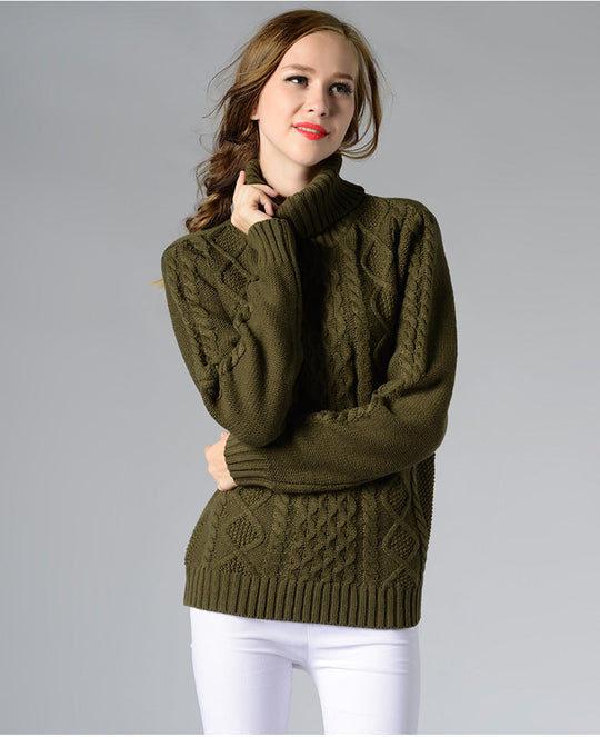 EB | Damen Rollkragenpullover mit langen Ärmeln und Kabelstrick