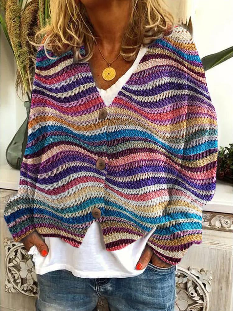 EB | Strickjacke Weiche Strickware Lässige Passform V-Ausschnitt Knopfverschluss Alltag