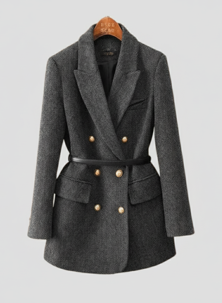 EB | Tweed Blazer Mantel – Doppelreihig, mit Gürtel, Schalkragen