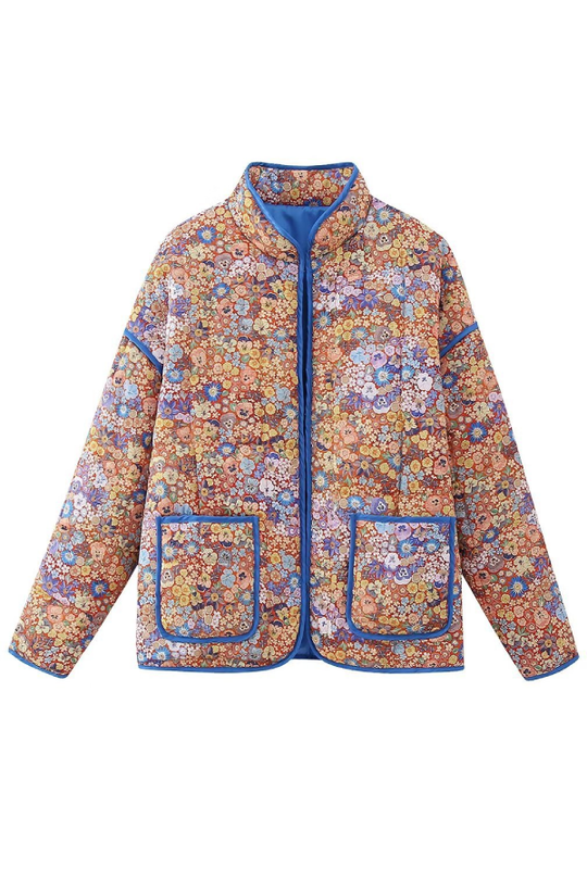 EB | Colorblock Große Tasche Stehkragen Steppjacke aus Baumwolle